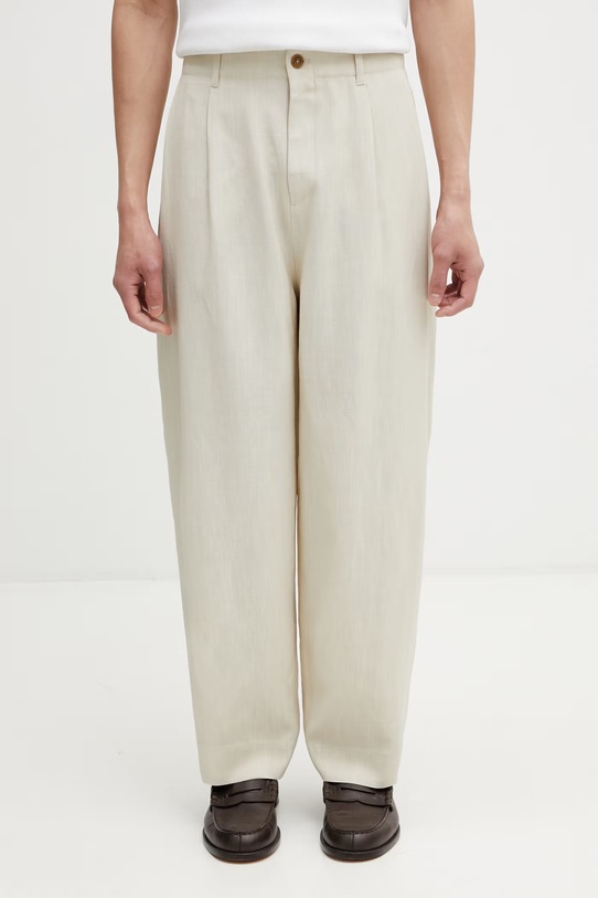 Maison Kitsuné spodnie z wiskozą męskie beżowy QM01107WW9096