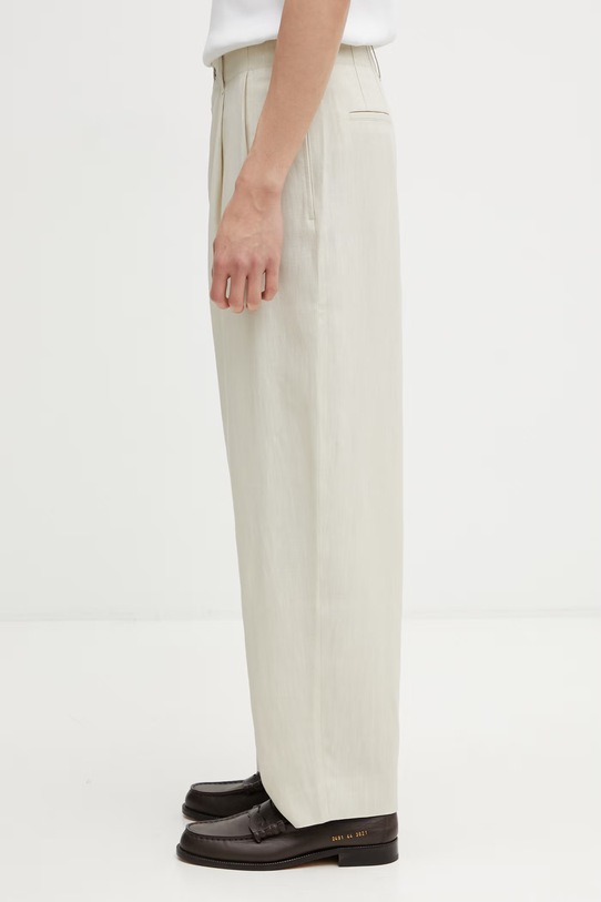 Maison Kitsuné spodnie z wiskozą męskie QM01107WW9096 beżowy SS26