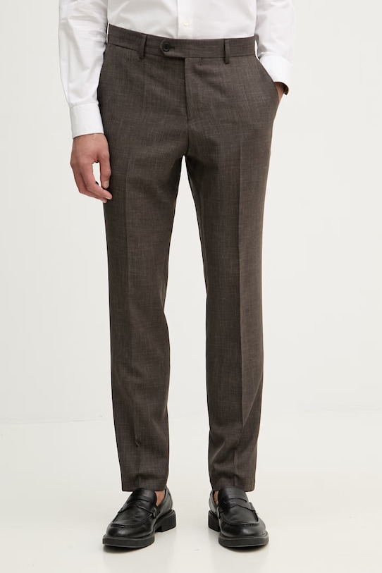 BOSS spodnie męskie z wełną BOSS X DAVID BECKHAM brązowy 50563826