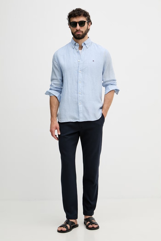 BOSS Orange pantaloni chinos pentru bărbați din bumbac cu elastan Pleated 50559158 bleumarin SS26