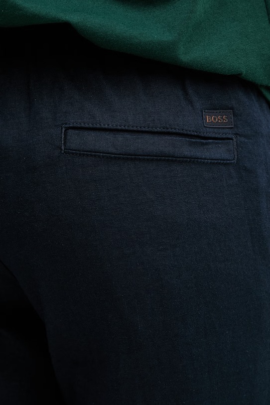 BOSS Orange nohavice pánske s ľanom tmavomodrá 50559595