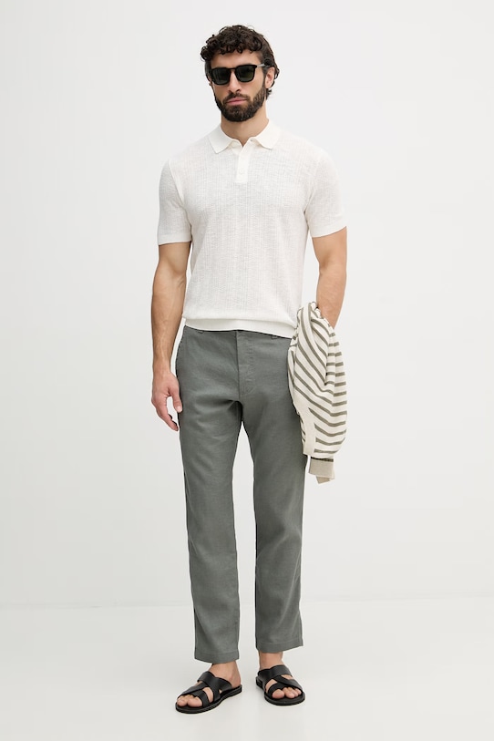 BOSS Orange Ανδρικό παντελόνι με λινό 50559595 γκρί SS26