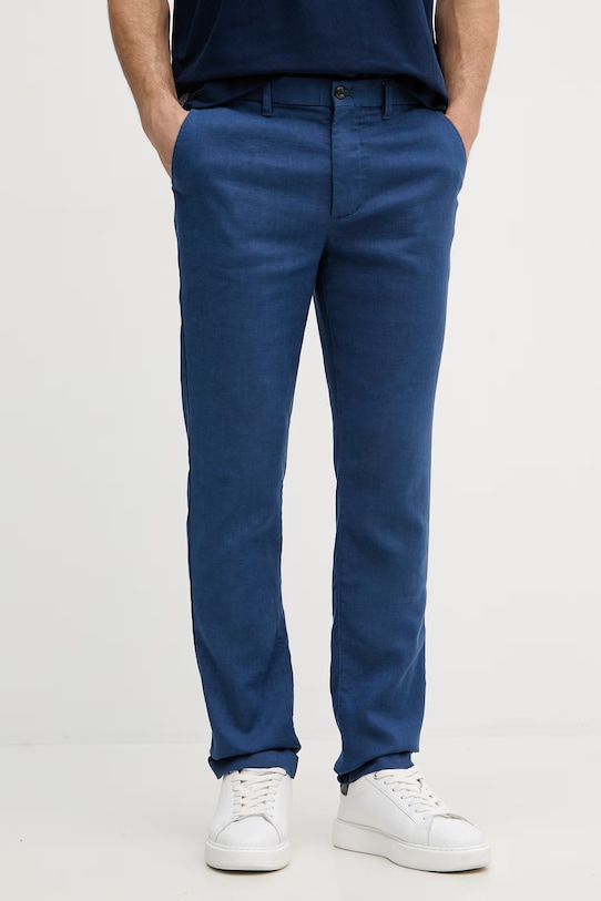 Tommy Hilfiger spodnie męskie z lnem granatowy MW0MW42337