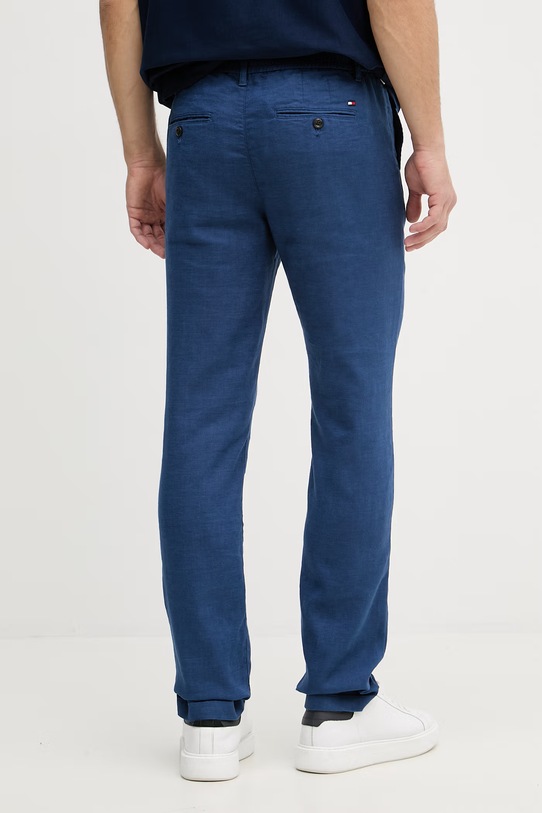 Odzież Tommy Hilfiger spodnie męskie z lnem MW0MW42337 granatowy
