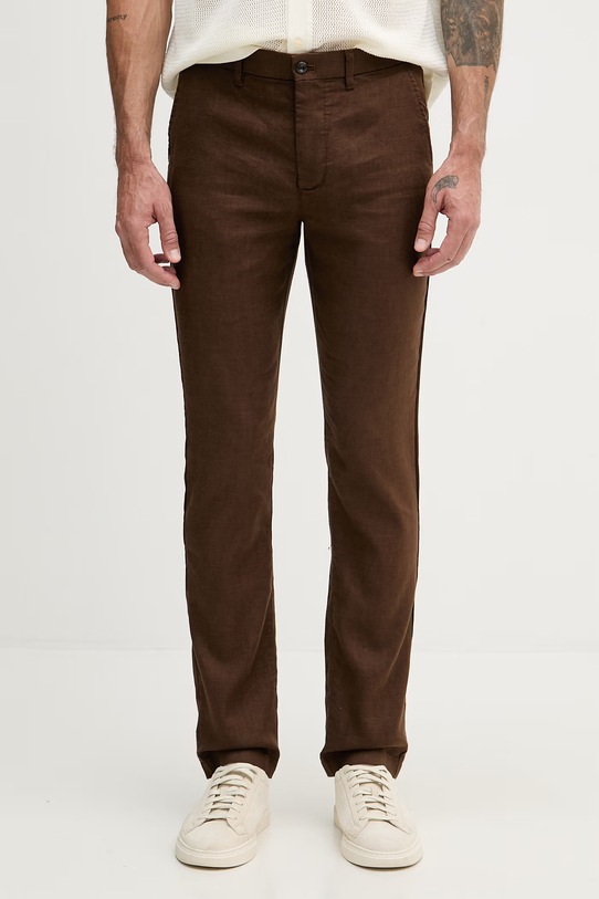 Tommy Hilfiger nohavice pánske s ľanom hnedá MW0MW42337