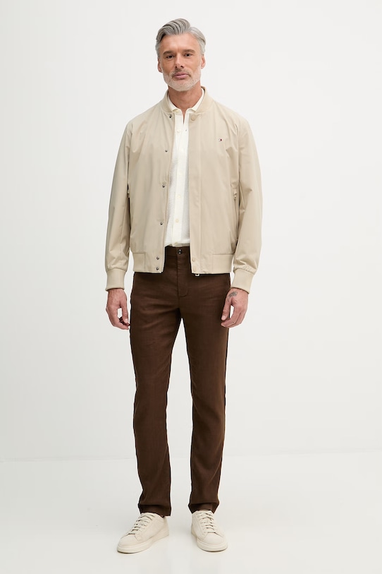 Tommy Hilfiger панталон мъжки с лен MW0MW42337 кафяв SS26