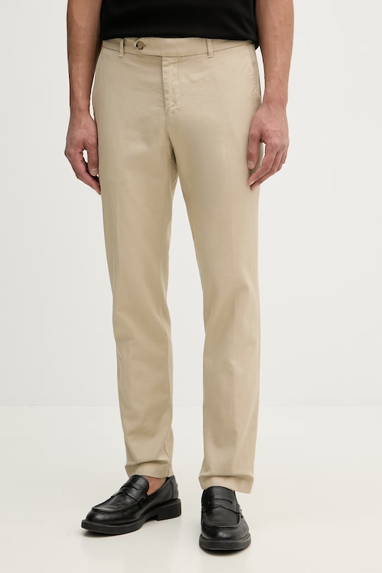 BOSS spodnie męskie z lnem Genius beżowy 50561585