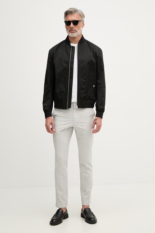 BOSS nohavice slim fit pánske s prímesou ľanu Genius 50561874 sivá SS26