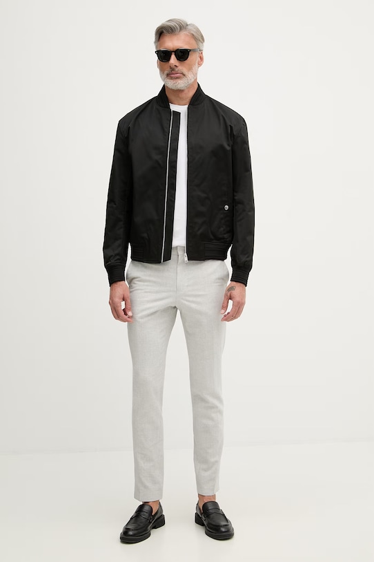 BOSS nohavice slim fit pánske s prímesou ľanu Genius 50561874 sivá SS26