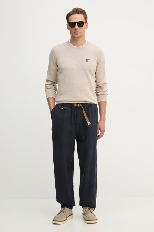 Aeronautica Militare spodnie lniane PA1712UCT04293 granatowy SS26