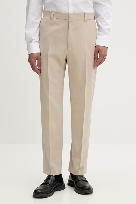 HUGO oblekové nohavice pánske s vlnou Teagan231X béžová 50553788