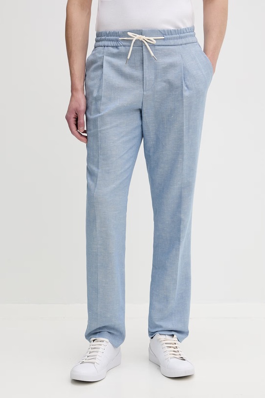 HUGO nohavice slim fit pánske s prímesou ľanu Getlin251F3 modrá 50559695