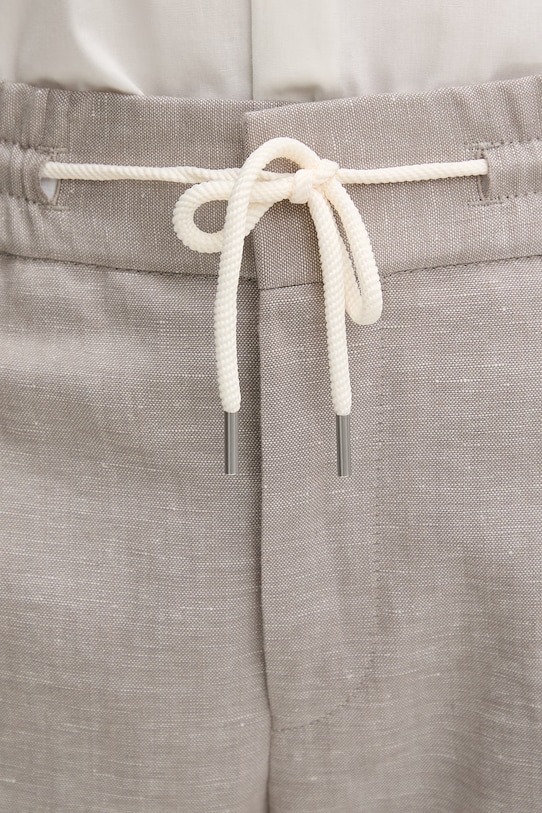 HUGO nohavice slim fit pánske s prímesou ľanu Getlin251F3 béžová 50559695