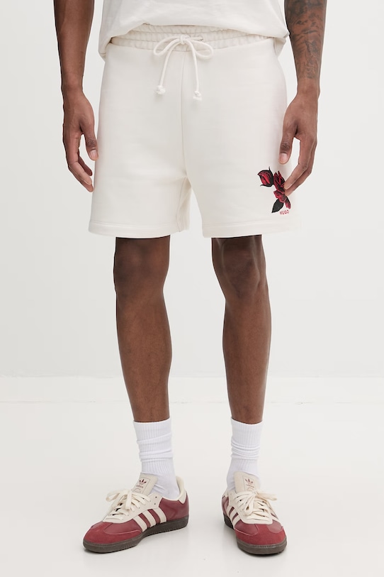 HUGO szorty bawełniane Dagety nadruk beżowy 50556390