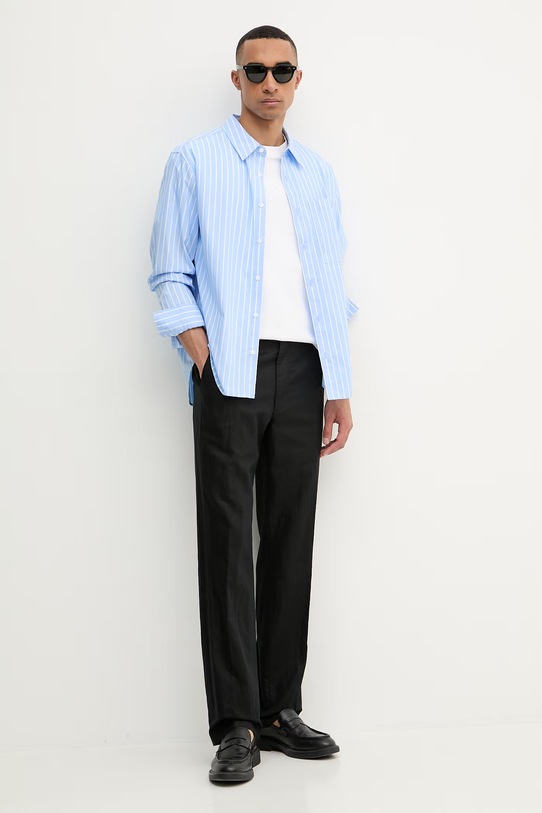 Michael Kors spodnie regularne męskie z lnem CS6304BKPY czarny SS26