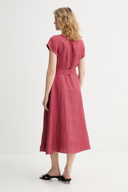 Odzież Weekend Max Mara sukienka lniana ESORDIO 2615221052600 bordowy