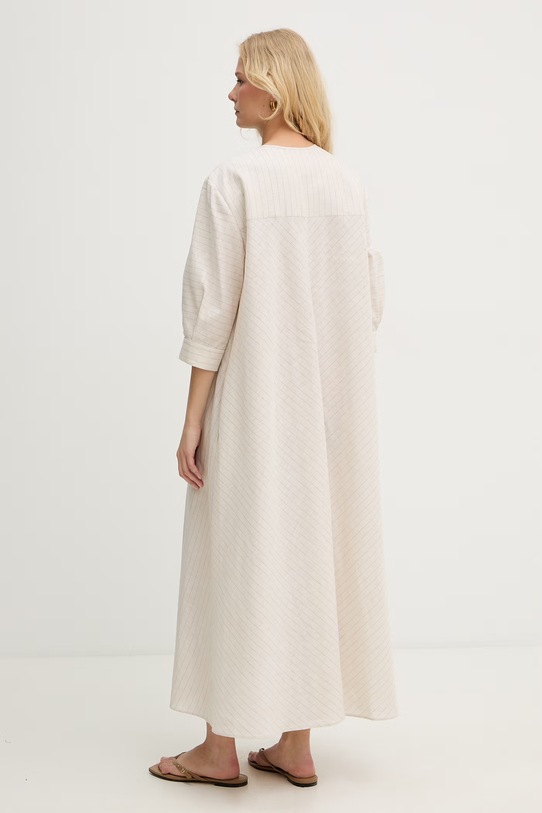 Odzież MM by Max Mara sukienka letnia z lnem MEMO 2616221048600 beżowy