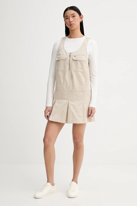 Tommy Jeans sukienka bawełniana DW0DW21949 beżowy SS26