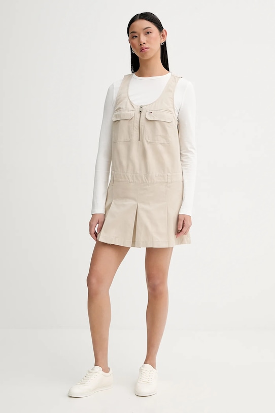 Tommy Jeans sukienka bawełniana DW0DW21949 beżowy SS26