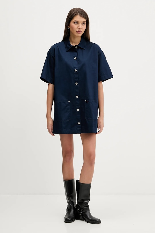 Βαμβακερό φόρεμα Tommy Jeans DW0DW22531 σκούρο μπλε SS26