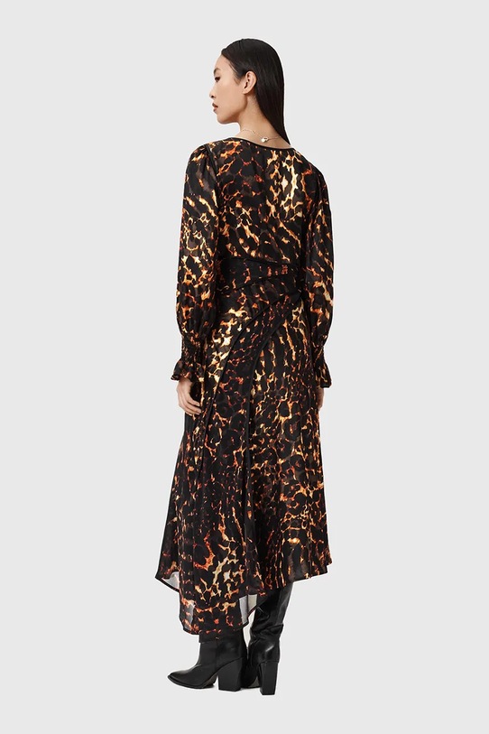 AllSaints sukienka z dodatkiem jedwabiu W102DD brązowy SS26