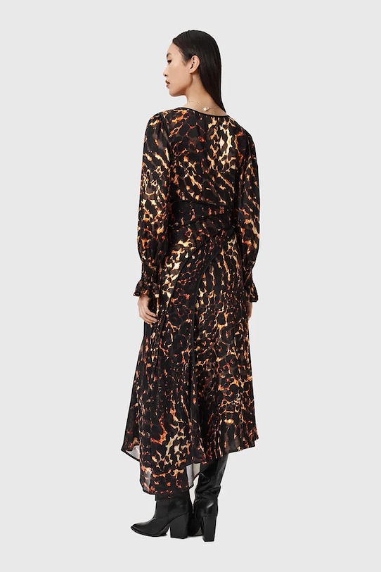 AllSaints sukienka z dodatkiem jedwabiu W102DD brązowy SS26