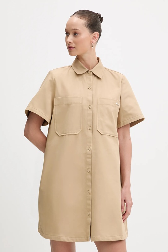 Хлопковое платье Hugo Blue Kandira-1_B casual бежевый 50552539