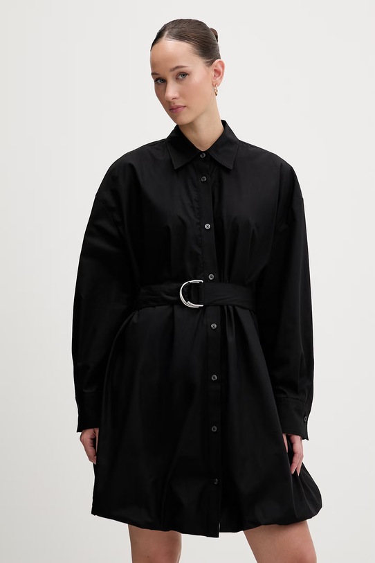 Памучна рокля HUGO Kumira памук черен 50553554