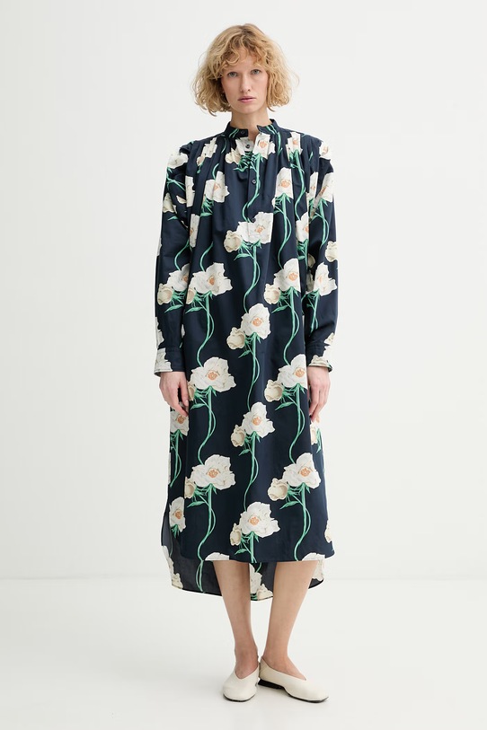 Kenzo oversized φόρεμα με πρόσμιξη μεταξιού σκούρο μπλε FG52RO4229P2