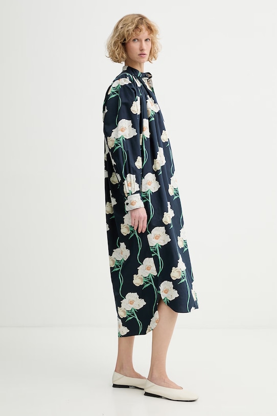 Kenzo oversized φόρεμα με πρόσμιξη μεταξιού FG52RO4229P2 σκούρο μπλε SS26