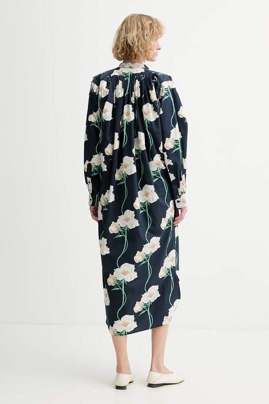 Ρούχα Kenzo oversized φόρεμα με πρόσμιξη μεταξιού FG52RO4229P2 σκούρο μπλε