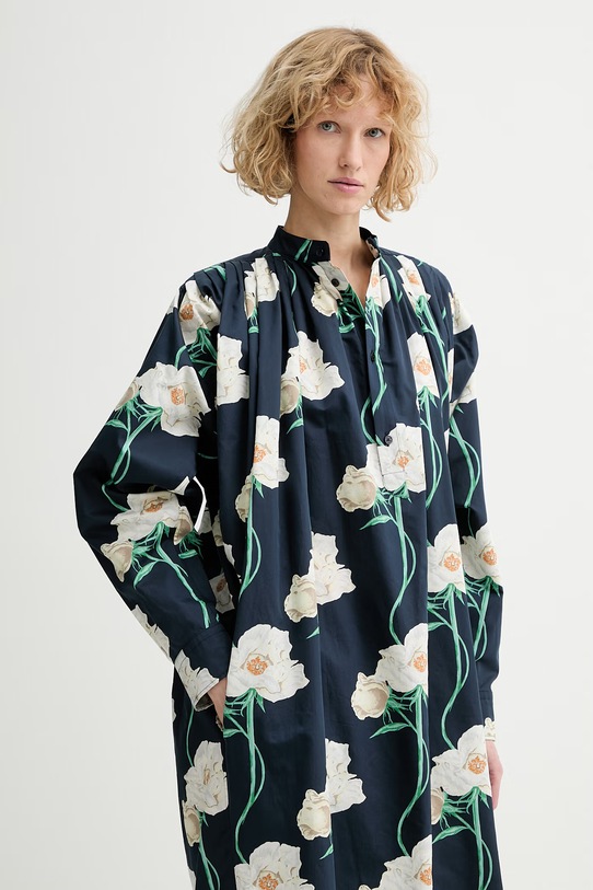 Kenzo oversized φόρεμα με πρόσμιξη μεταξιού σκούρο μπλε FG52RO4229P2