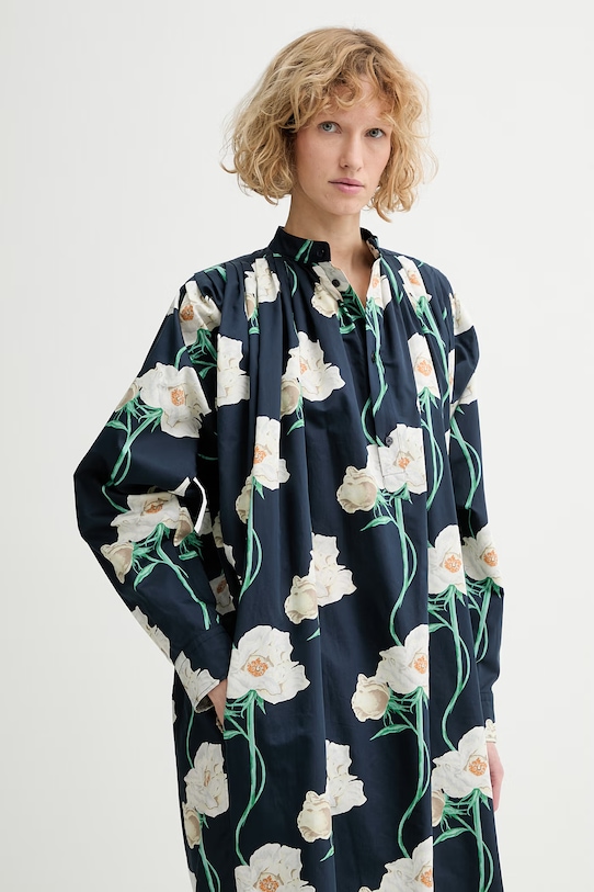 Kenzo oversized φόρεμα με πρόσμιξη μεταξιού σκούρο μπλε FG52RO4229P2