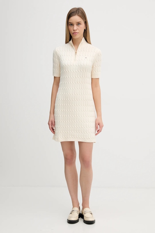 Βαμβακερό φόρεμα Tommy Hilfiger WW0WW48444 μπεζ SS26