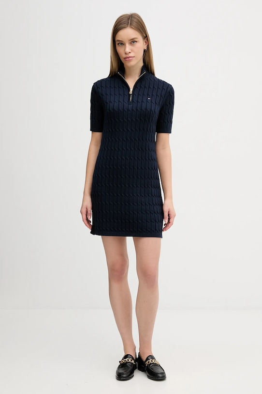 Βαμβακερό φόρεμα Tommy Hilfiger WW0WW48444 σκούρο μπλε SS26