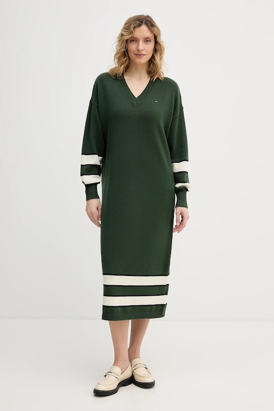Φόρεμα με κασμίρ Tommy Hilfiger μακρύ πράσινο WW0WW47664