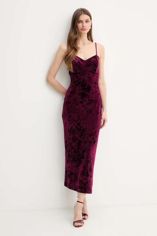 Guess sukienka welurowa W6PK1L.KJ170 bordowy SS26