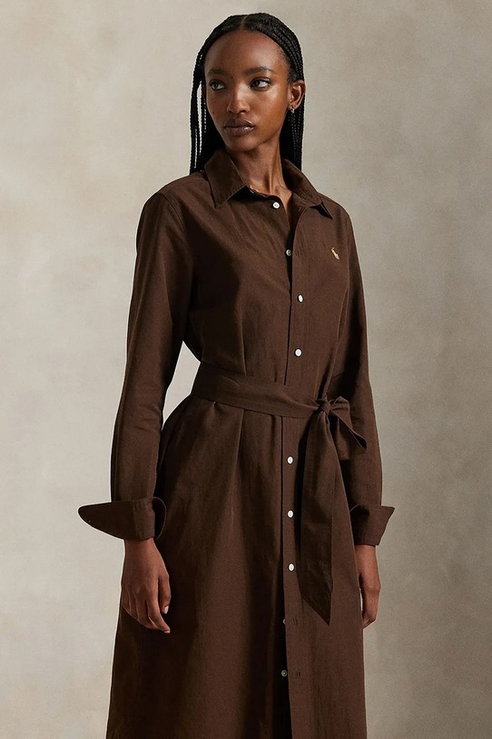 Odzież Polo Ralph Lauren sukienka z dodatkiem lnu 211A96346 brązowy