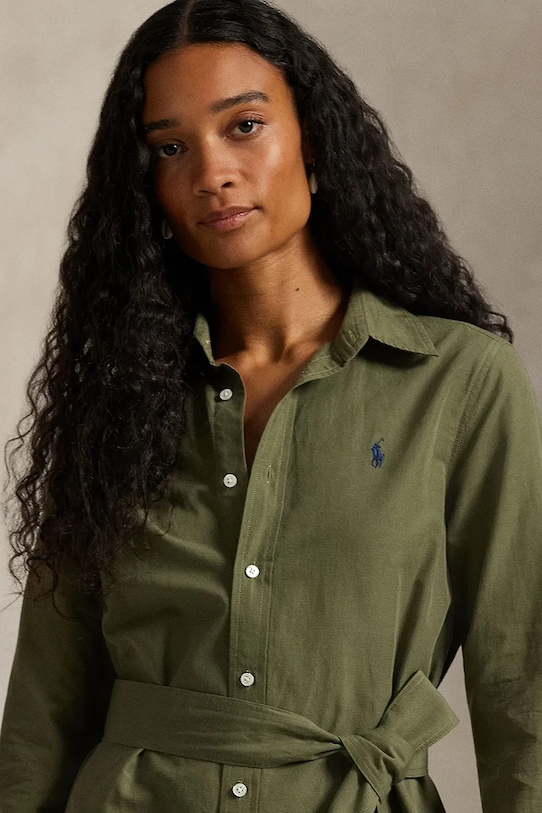 Polo Ralph Lauren sukienka z dodatkiem lnu zielony 211A96346