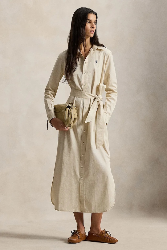 Polo Ralph Lauren sukienka bawełniana bawełna beżowy 211A96362