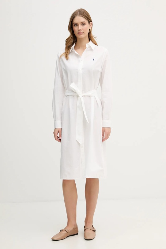 Šaty s příměsí lnu Polo Ralph Lauren midi béžová 211B18781