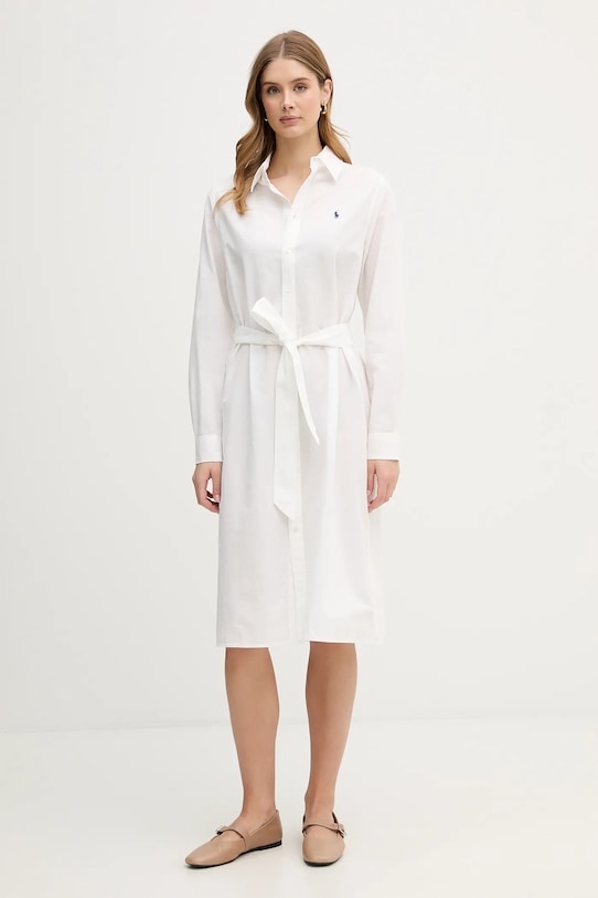 Šaty s příměsí lnu Polo Ralph Lauren midi béžová 211B18781