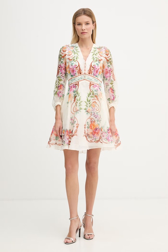 Hale BOB sukienka z dodatkiem jedwabiu Frida 5YDG614A beżowy SS26