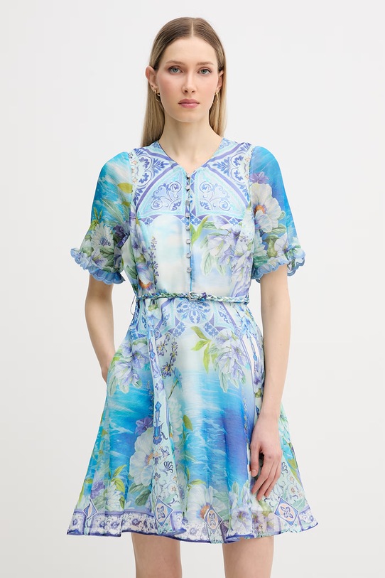 Hale Bob sukienka z jedwabiem Cyrilla niebieski 61DA614A