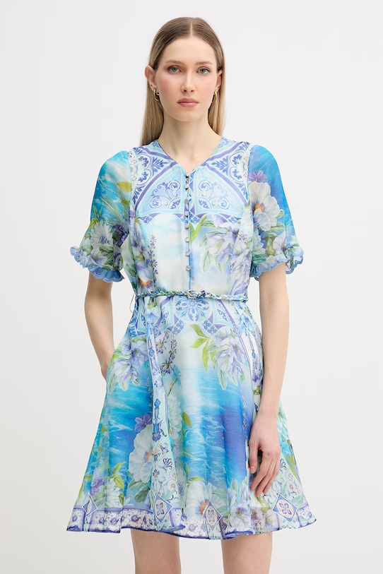 Hale Bob sukienka z jedwabiem Cyrilla niebieski 61DA614A