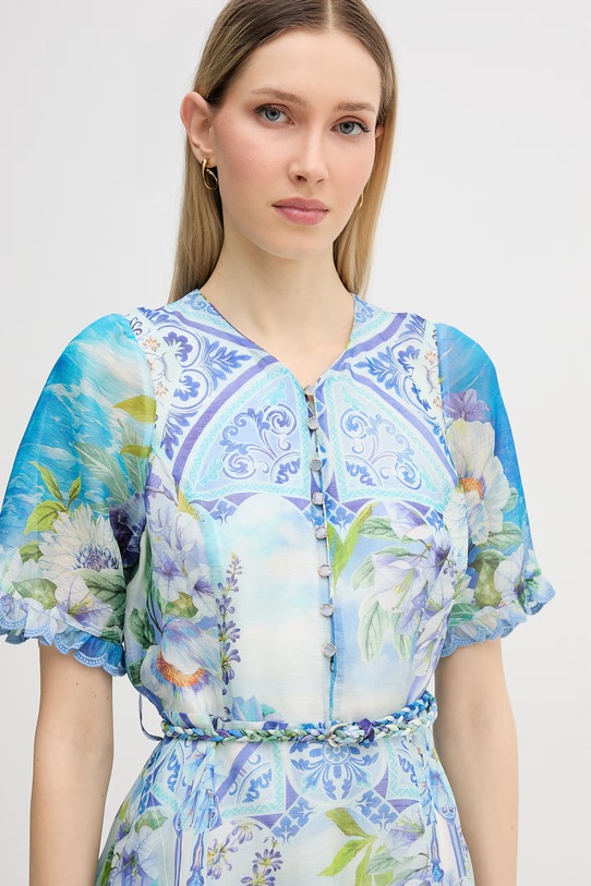 Hale Bob sukienka z jedwabiem Cyrilla niebieski 61DA614A