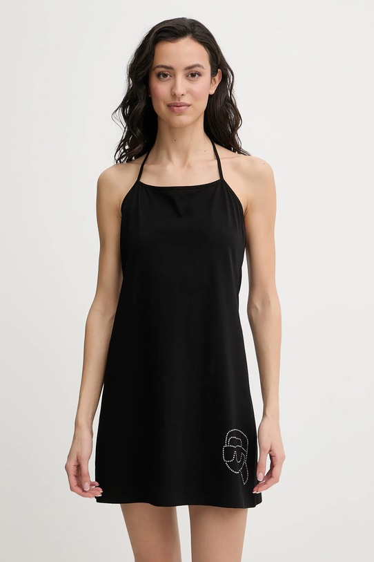 Karl Lagerfeld sukienka plażowa bawełniana IKON Planet friendly czarny B1W46055