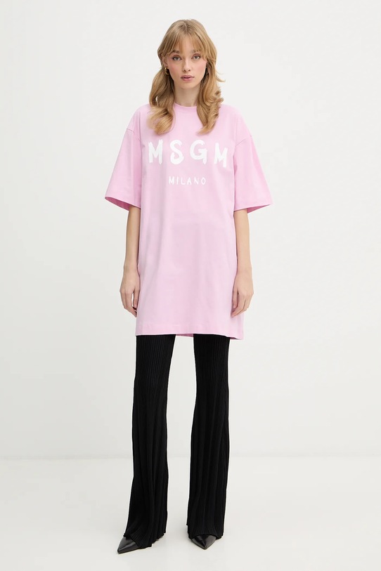 MSGM sukienka bawełniana 4041MDA510.267002 różowy SS26