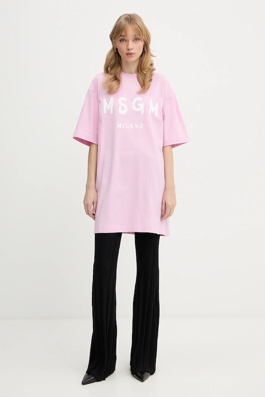 MSGM sukienka bawełniana 4041MDA510.267002 różowy SS26