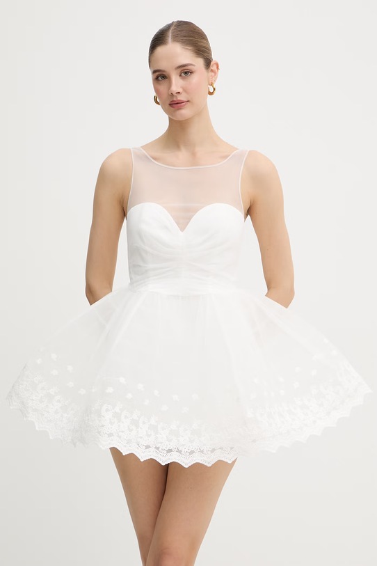 Bardot sukienka rozkloszowana beżowy 60223DB